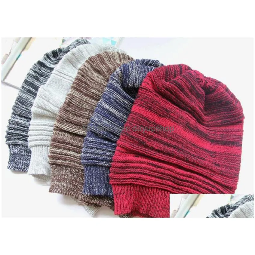 6 Colors Two-Color Pleated Knit Cap Thermal Plover Acrylic Pile Up Hat Outdoor Travel Womens Warm Drop Delivery Dhvwf