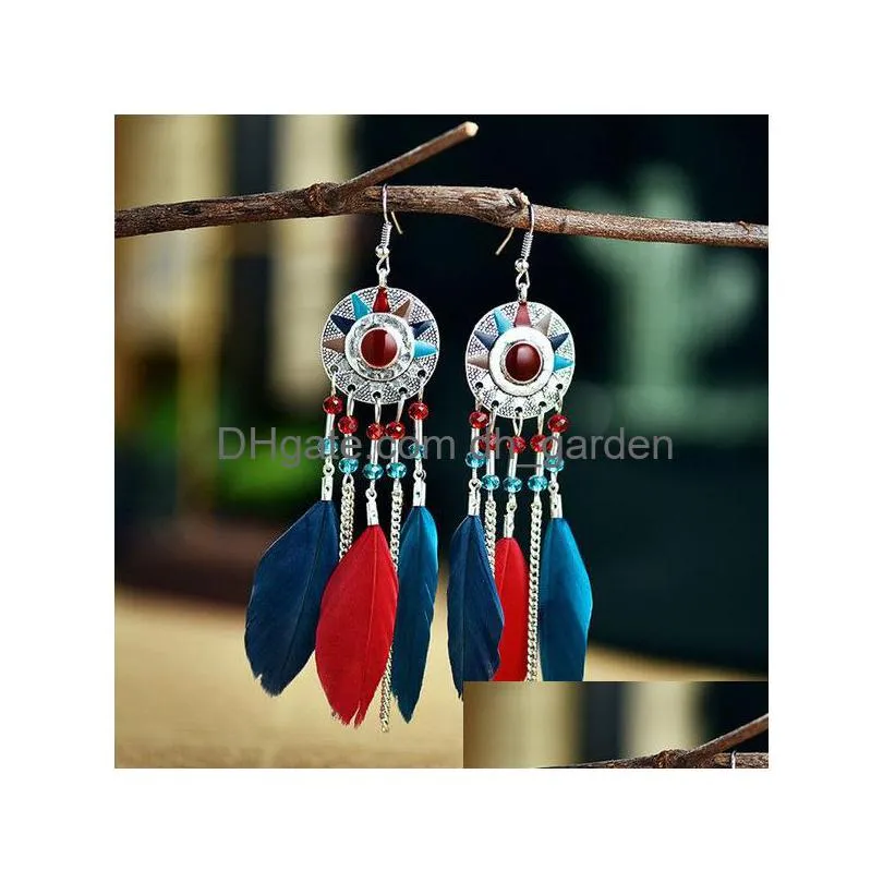 Dangle & Chandelier Personalized Long Tassel Feather Pearl Geometric Earrings Female Round Painting Oil Sun Ear Rings For La Dhgarden Dhvdz