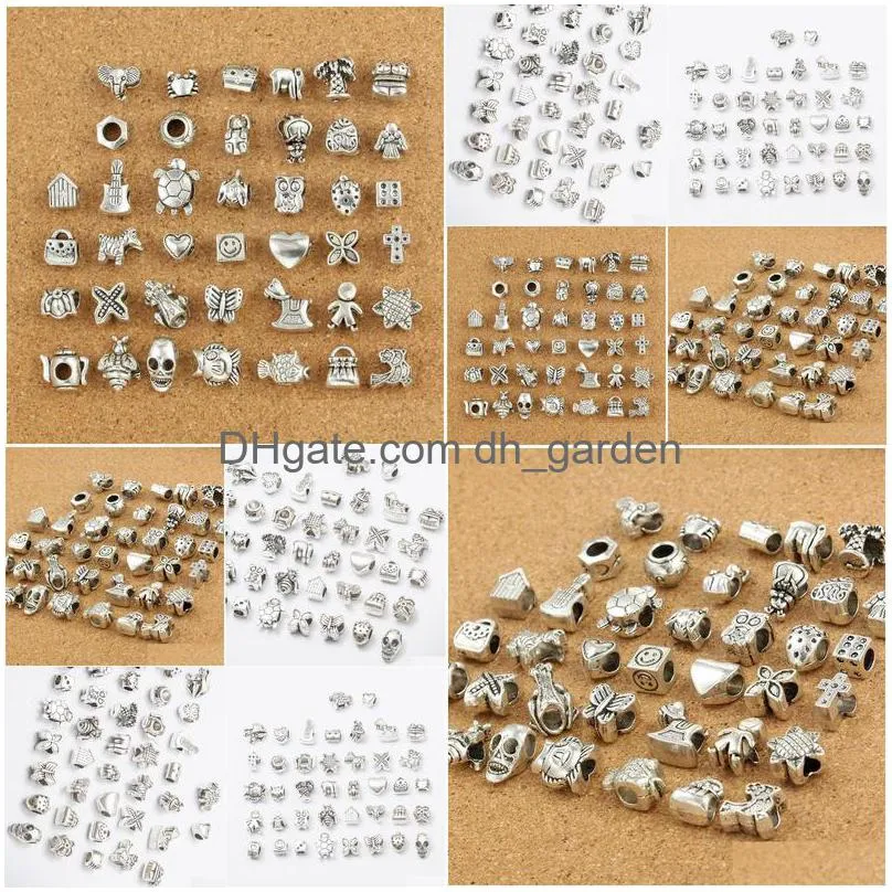 Metals Mix 40 Style Antique Sier Plated Alloy Big Hole Charms Spacer Beads Fit Bracelet Diy Jewelry Necklaces Pendants Drop Dhgarden Dhv82