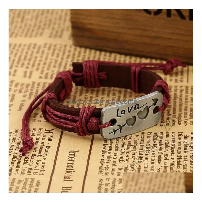 New Lovers Bracelet Charm Double Heart Love Leather Fashion Couple Jewelry For Men And Drop Delivery Dhbka