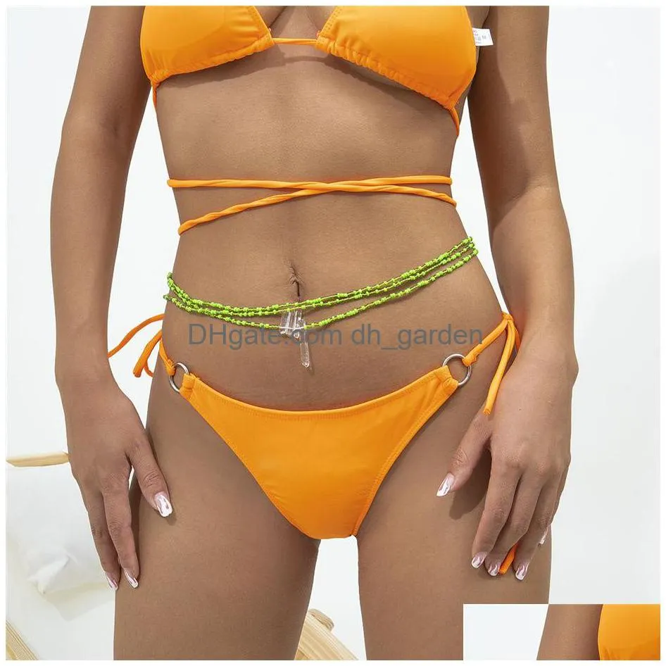 Belly Chains Bohemian Green Color Seed Beads Waist Belly Chain Women Young Girls 2022 Summer Beach Bikini Sweet Cool Y2K Jew Dhgarden Dhnyw