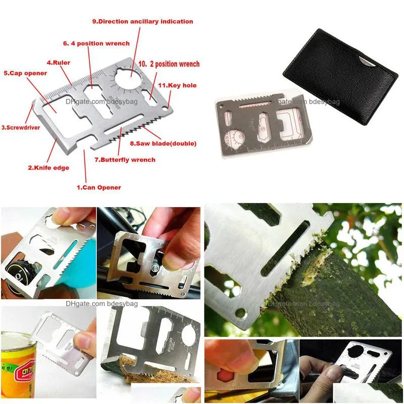11 in 1 multifunction swiss knife for outdoor camping survival hunting silver multitool military credit card knife tools