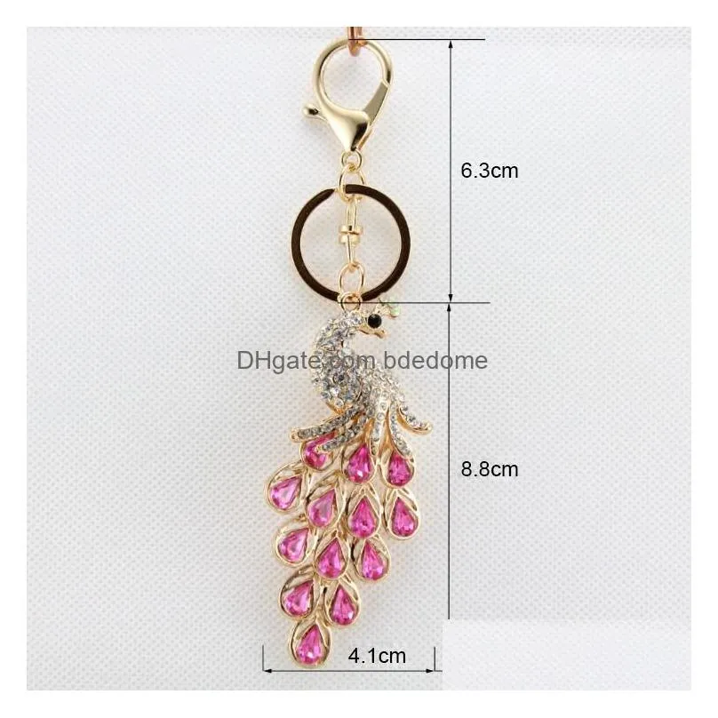 Exquisite Peacock Shape Key Ring Colorf Rhinestone Chain Metal Handbag Pendant Nice Gift Drop Delivery Dhdbz