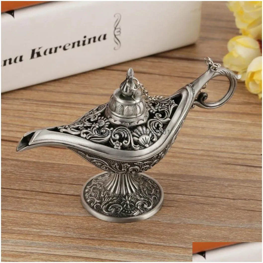 decorative objects figurines 1x european retro aladdin lamp decor metal crafts ing light aromatherapy stove tea pot ornaments delicate home decoration