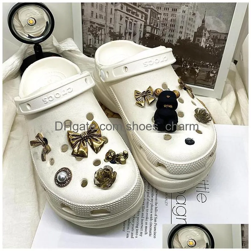 metal punk charms designer diy bow bear anime shoes decaration for croc jibbits clogs kids boys women girls gifts