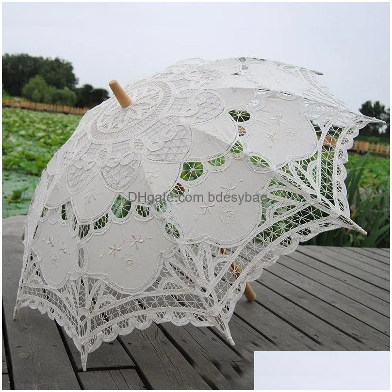 lace parasol umbrella wedding umbrella elegant cotton embroidery garden ivory battenburg 32 inches for 1 piece