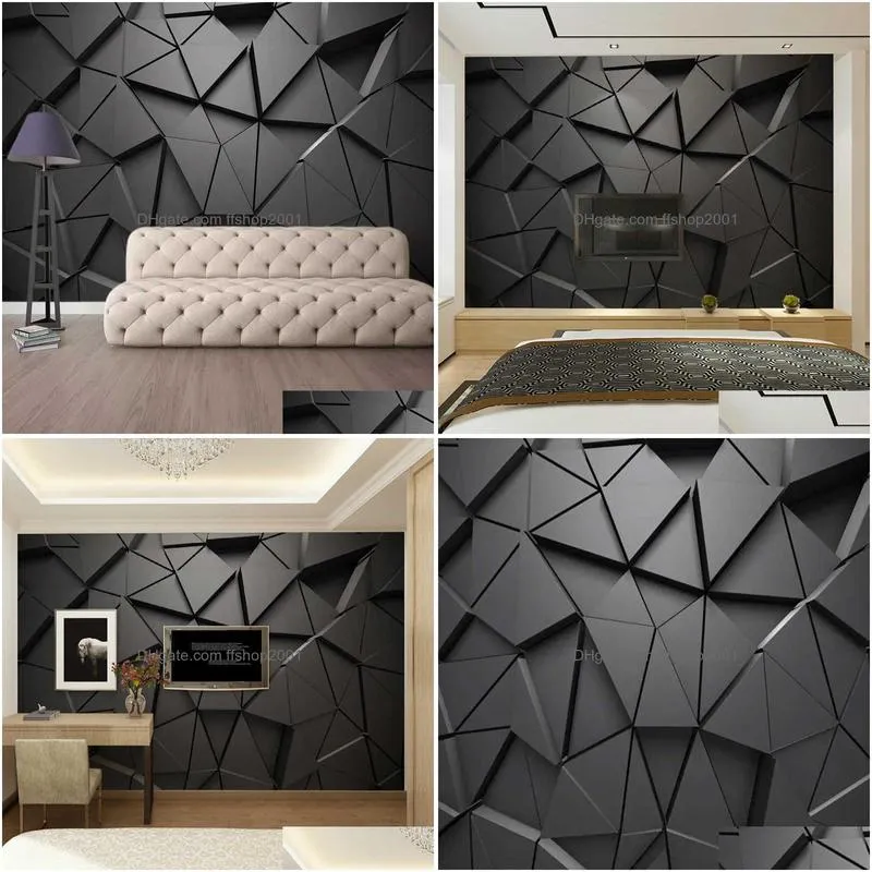 modern creative 3d geometric abstract gray triangle large mural 3d wallpaper living room tv wall home decor wall cloth 3d fresco
