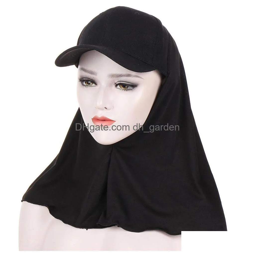 Beanie/Skull Caps Musilm Women Veil Hijab Brim Ball Cap Summer Sports Caps Ready To Wear Instant Fl Neck Er Turban Hat Shawl Dhgarden Dhvej