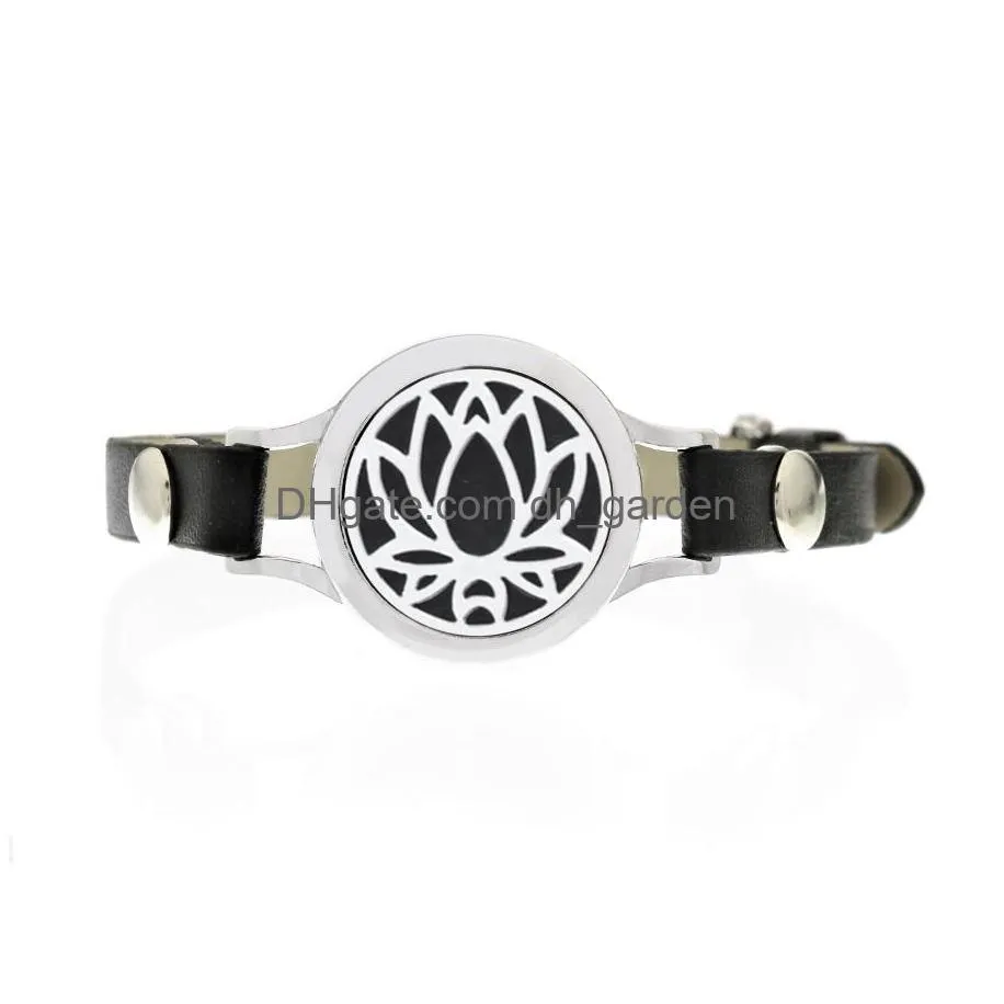 Charm Bracelets Trendy 25Mm Tree Of Life Aroma Essential Oil Diffuser Charm Bracelet Women Twist Openable With Black Pu Leat Dhgarden Dha3D
