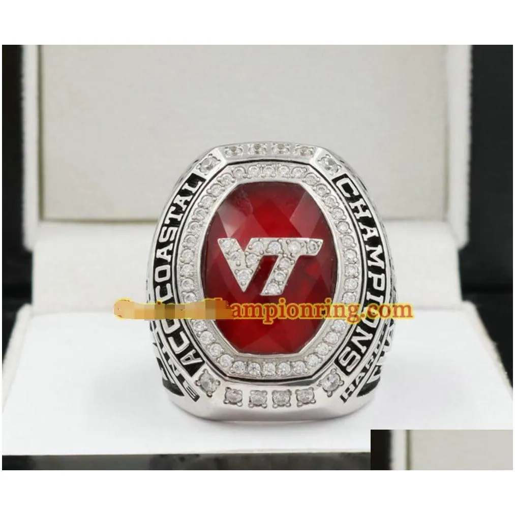 2016 virginia tech hokies acc coastal champions championship ring with wooden display box souvenir men fan gift 2023 wholesale