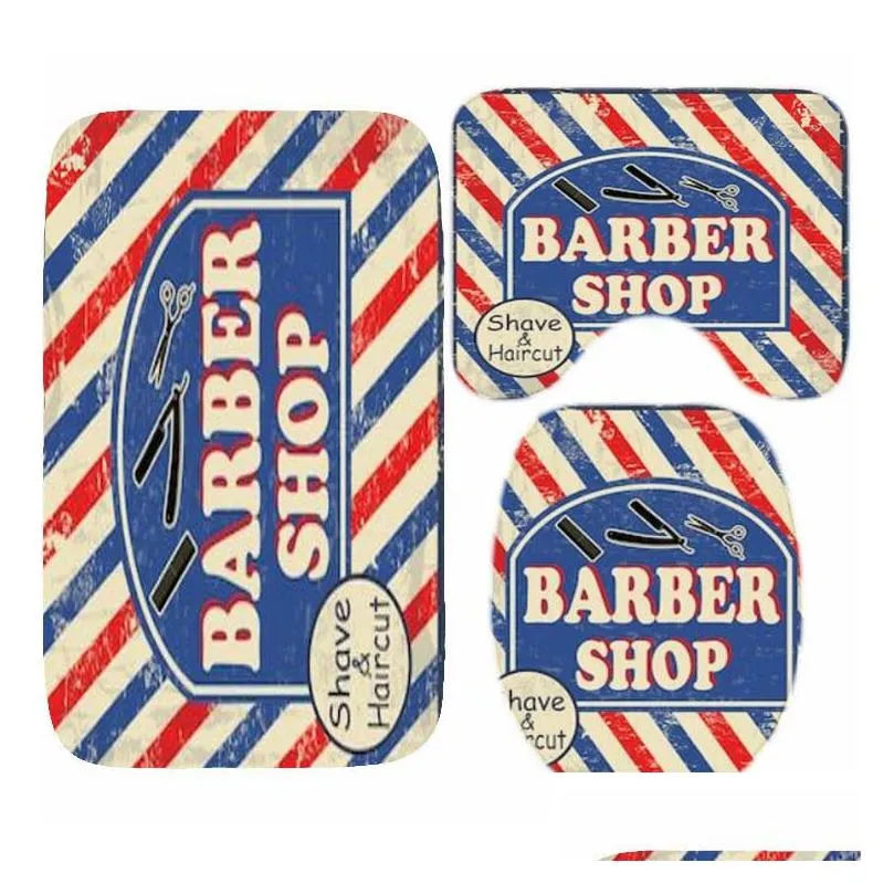 Vintage Barber Shop Shower Curtain Set for Bathroom Barber Shop Decor Toilet Bathtub Accessories Bath Curtains Mats Rugs Carpets F1224