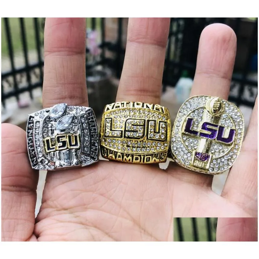 lsu 3pcs 2003 2007 2018 tigers nationals team champions championship ring with wooden box souvenir men fan gift 2019 2020 wholesal