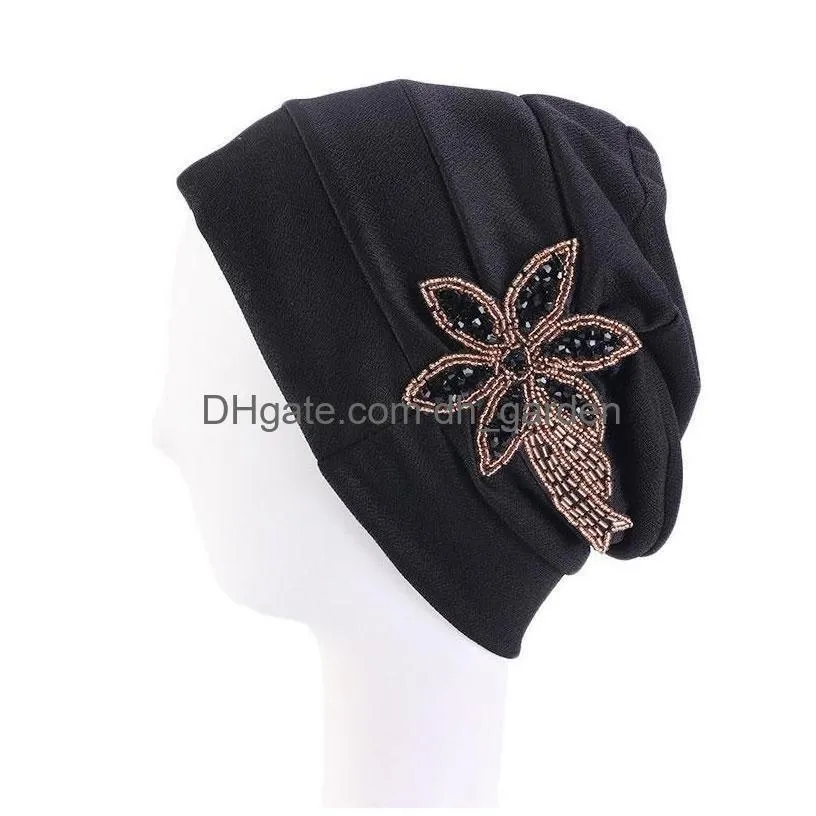 Beanie/Skull Caps Women 1Pc Twisted Headscarves Head Wrap Solid Color Inner Elegant Hat Beanie Turban Chemo Cap With Beads F Dhgarden Dh6Gf