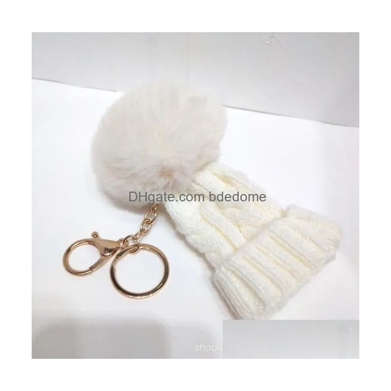 Mini Knitted Hat Keychains Hairball Pompom Keychain Bag Car Pendant Creative Gift Yarn Key Drop Delivery Dhd4F