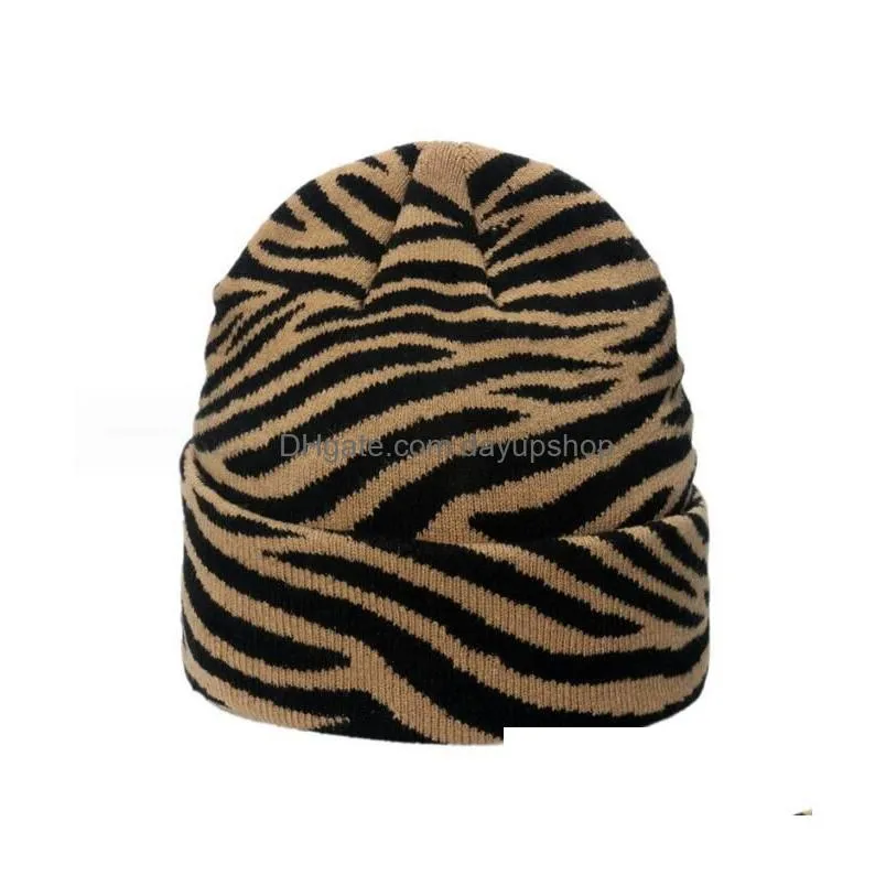 18 Colors Autumn Winter Leopard Print Beanie Men Women Warm Knitted Hat Student Cute Zebra Cow Cap Drop Delivery Dhmac