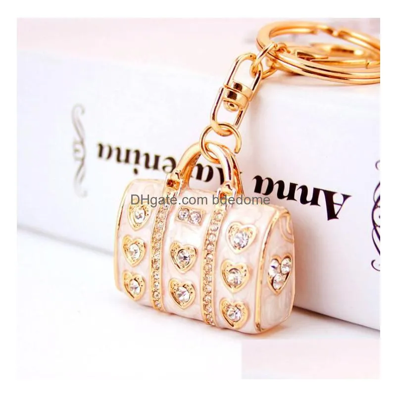 Creative Drop Oil Set Diamond Key Chaincraft Lovely Lady Handbag Car Keychain Metal Pendant Small Gift Drop Delivery Dhs4B