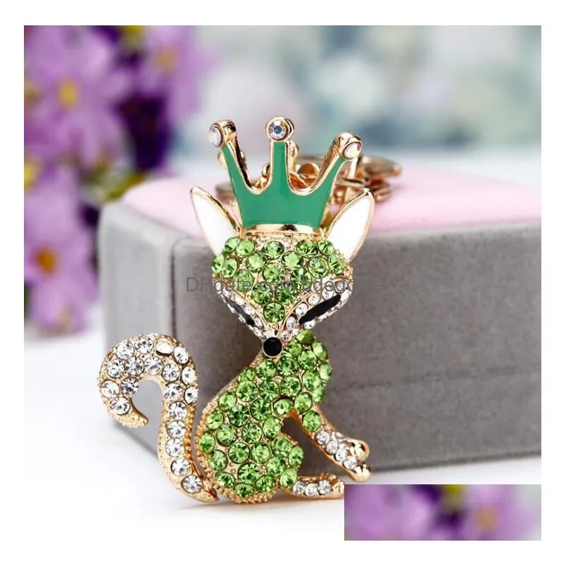 Dazzling Fox Shape Key Ring With Bright Crystal Chain Fashion Metal Car Pendant Mticolor Ship Drop Delivery Dh2Nt