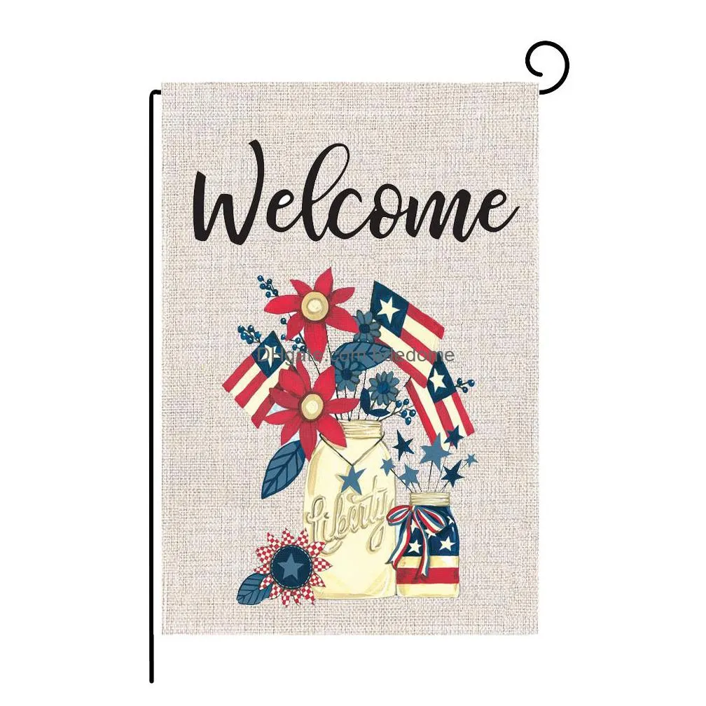 13 Style 47X32Cm Independence Day Garden Flag Accessories Double Sided Printing Spring And Summer Outdoor Welcome Drop Delivery Dhroh