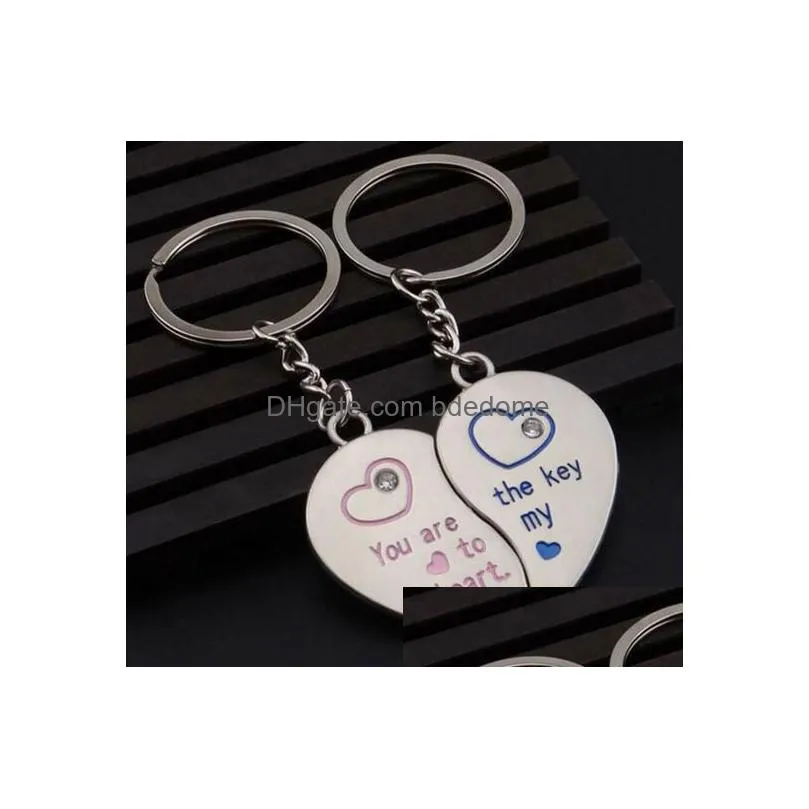 Lovers Keychain Metal Heart-Shaped Couple Keychains Couples Two In One Heart Key Chain Valentines Day Gift Wonderf Blessing Of Love Dr Dhj3B