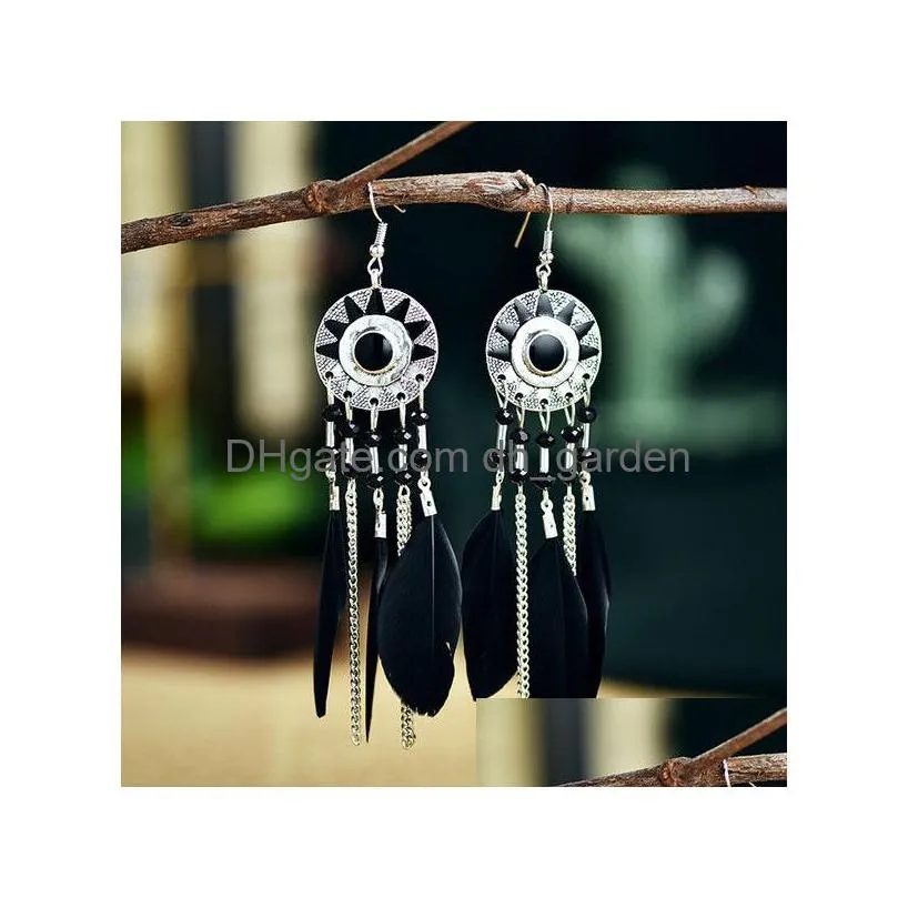 Dangle & Chandelier Personalized Long Tassel Feather Pearl Geometric Earrings Female Round Painting Oil Sun Ear Rings For La Dhgarden Dhvdz