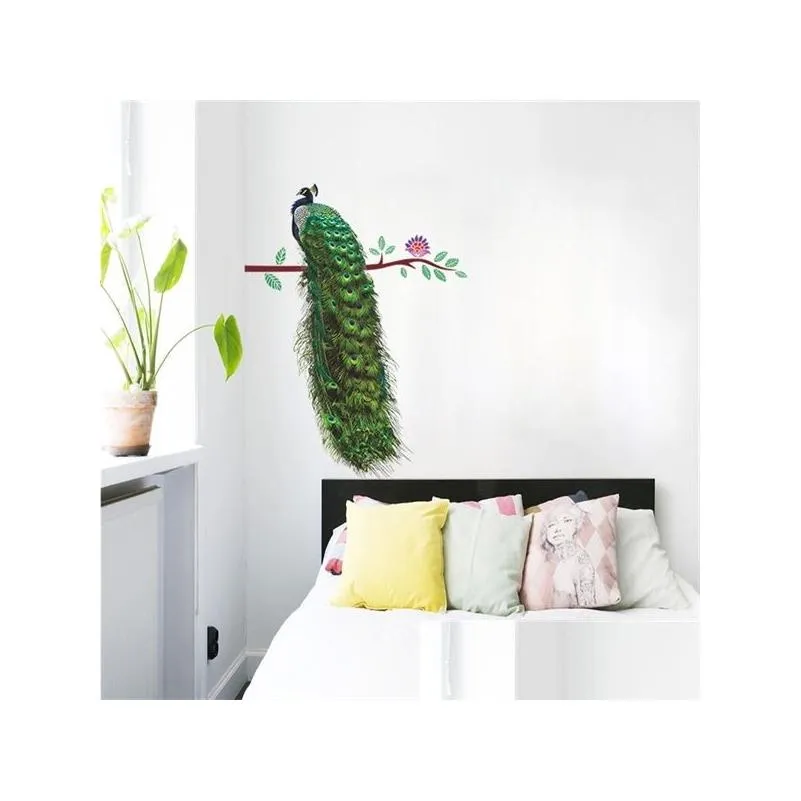 Colourful Animals Peacock On Branch Feathers Wall Stickers 3d Vivid Wall Decals Home Decor Art Decal Poster Animals Home Decor Y0805