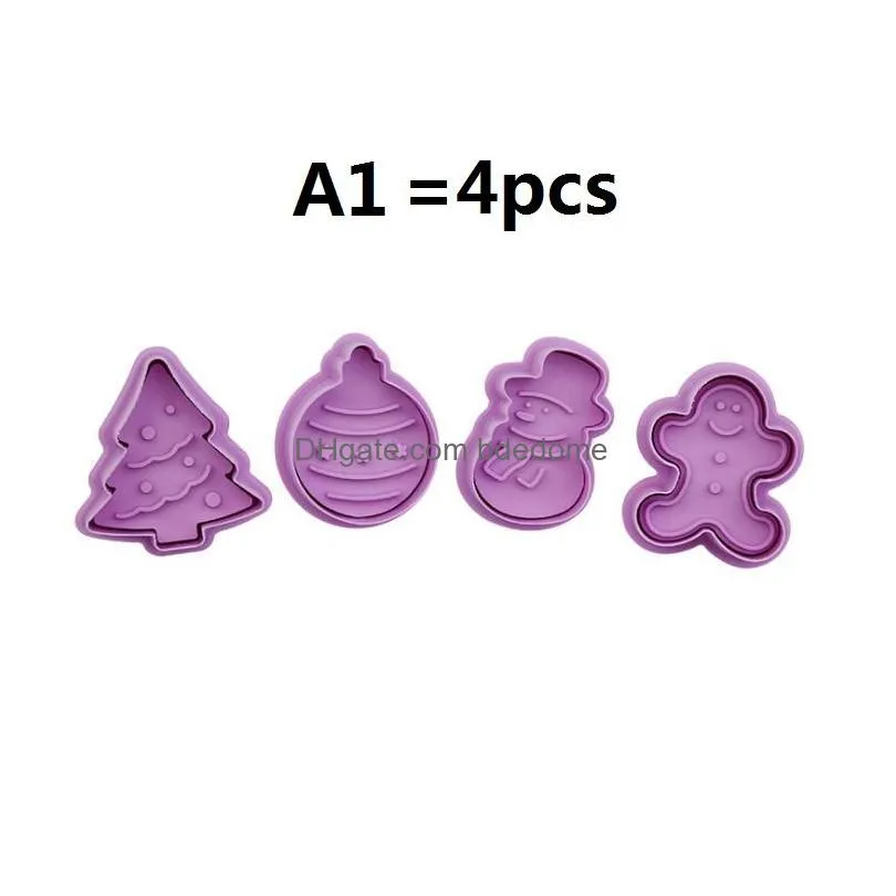48 Style 1Setis4Pcs 3D Plastic Pp Christmas Cutter Spring Pressing Mod Cake Decorating Tools Biscuits Mold Drop Delivery Dhwjr