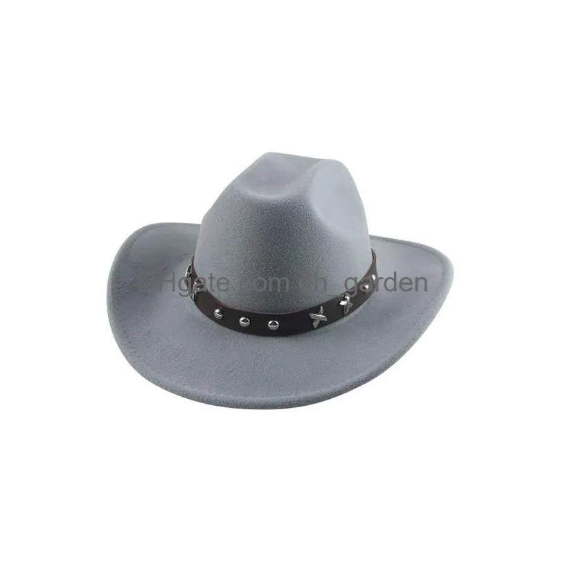 Wide Brim Hats  Hat Fedora Hats For Women Man Western Cowgirl Panama Casual Solid Belt Band Wide Brim Sombrero Hombre Dhgarden Dhbwi