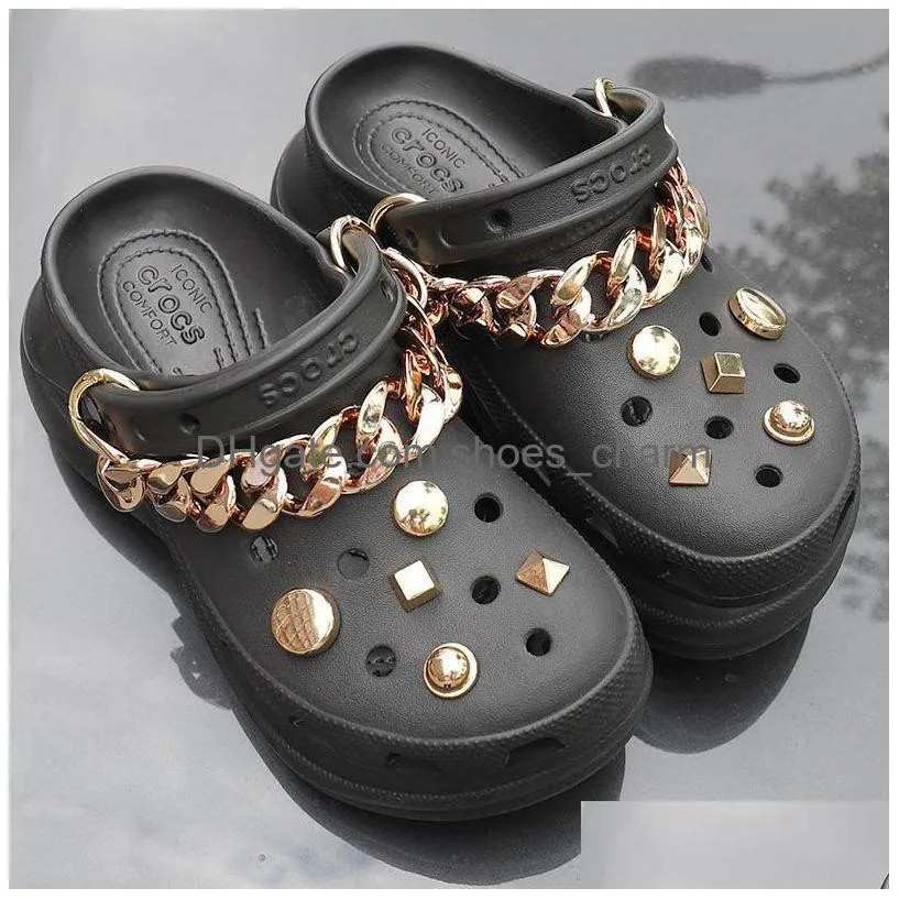 shoes decorations chains for croc 1 set shoelace buckle diy metal punk style rock slipperss accessories rivet charms