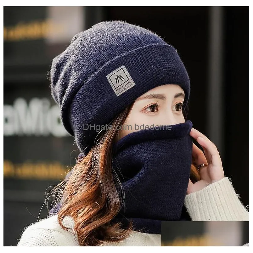 8 Colors Winter Beanie Hat Scarf Set Women Warm Knit Thick Skl Cap For Drop Delivery Dh7Wp