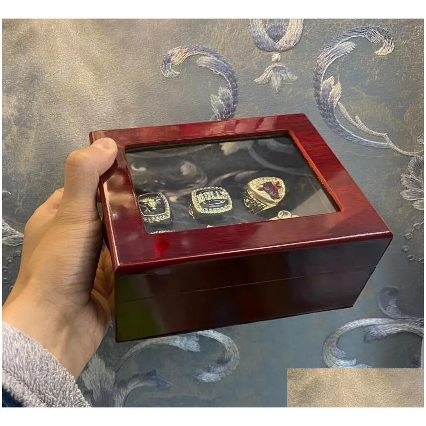 6pcs  basketball team champions championship ring set with wooden box souvenir men women boy fan brithday gift 2023 hip hop jewelry