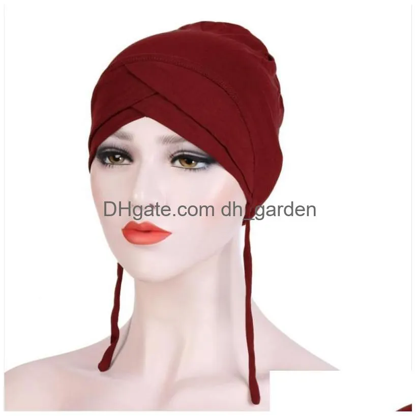 Beanie/Skull Caps Beanie/Skl Caps Muslim Women Turban Inner Hijab India Headscarf Islamic Bonnet Wraps Elastic Musman Turban Dhgarden Dh8V6