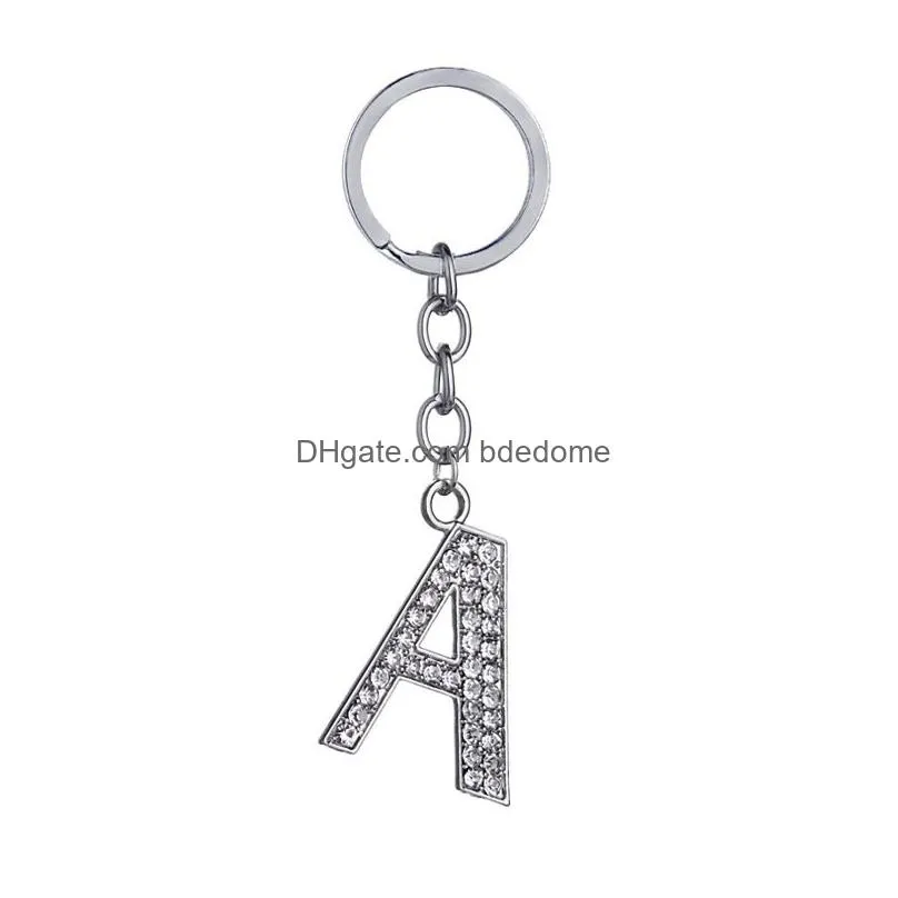 Fashion New Crystal Rhinestone Alphabet Key Ring Metal Initial Letter Chain Uni Keychain 26 Letters Drop Delivery Dhilw
