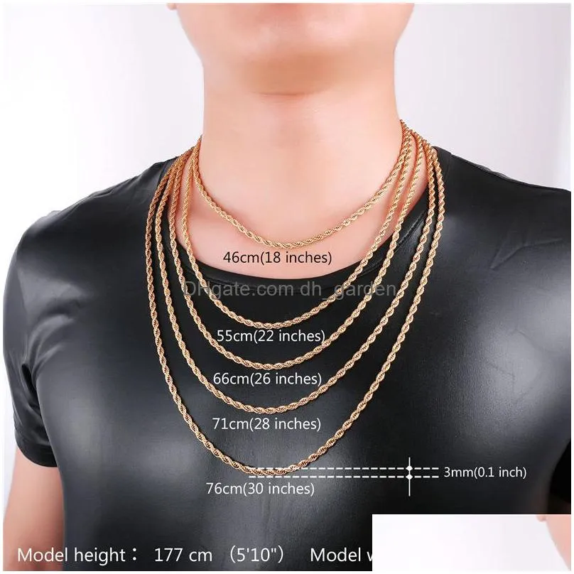 gold chains fashion stainless steel hip hop jewelry rope chain mens necklace