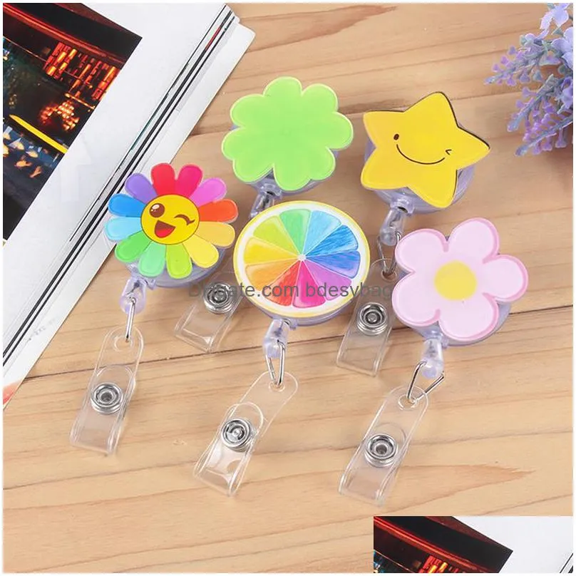 cute cartoon office suppliers stars mini retractable badge reel pull key id name nurse buckle name tag card holder