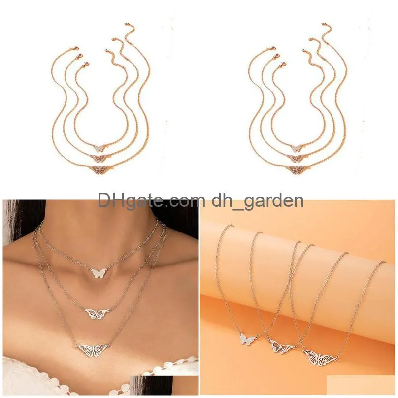 Chokers Ins Butterfly Pendant Neckalce For Women Charms Alloy Mtilayer Clavicle Chain Party Jewelry Collar 3Pcs/Sets Drop De Dhgarden Dh9C4