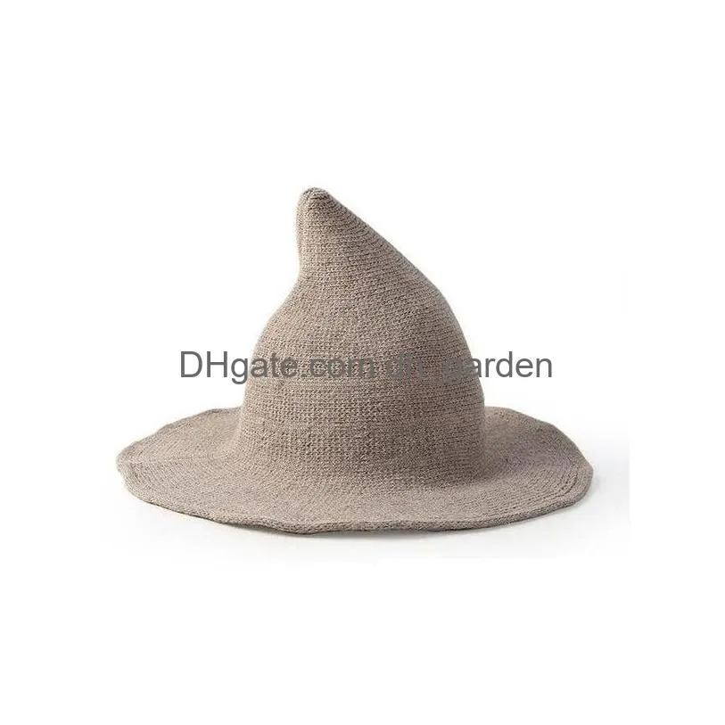 Wide Brim Hats New Fashion Knitting Autumn Winter Bucket Hats Halloween Witch Hat Women Wool Knit Gifts Funny Pointed Fisher Dhgarden Dhi5U