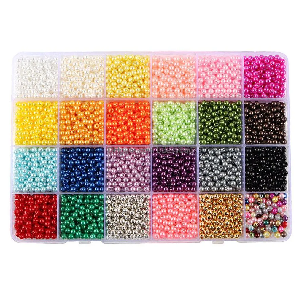 24 grid color straight hole imitation pearl abs with hole plastic bead diy bag accessories string beads materials