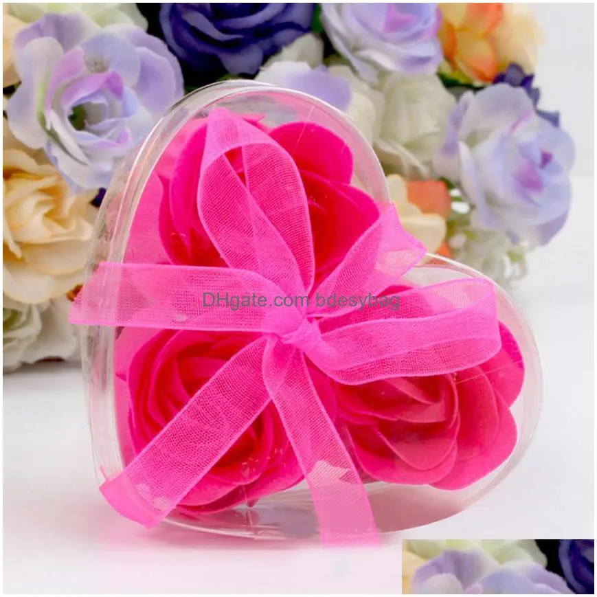 3pcs/set heartshaped rose soap flowers bath body soap romantic souvenirs valentines day gifts wedding favor party decor