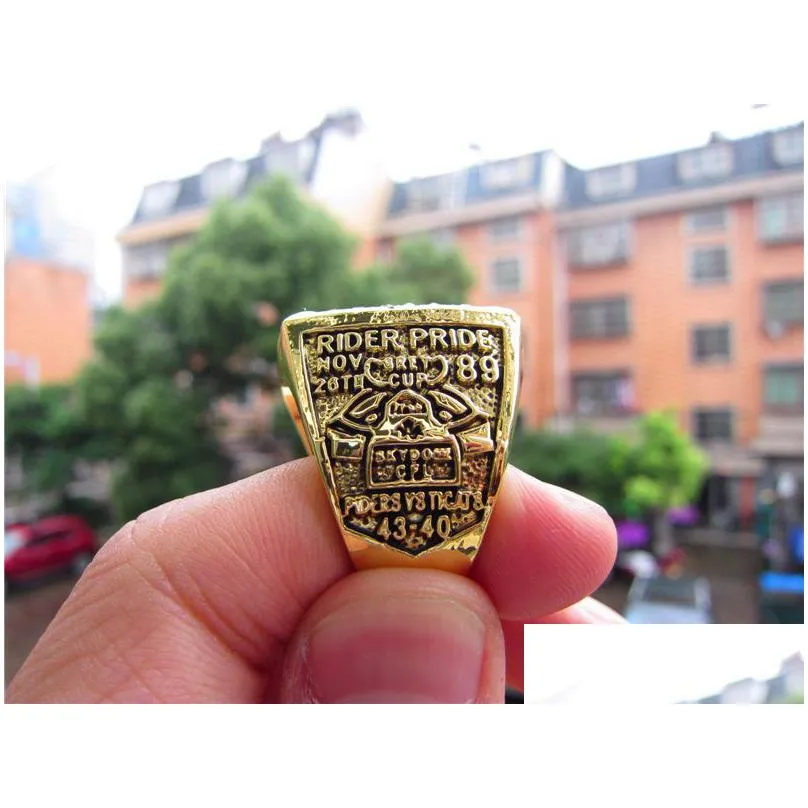 1989 saskatchewan roughriders the grey cup championship ring with wooden box men fan souvenir gift wholesale 2019 drop shipping