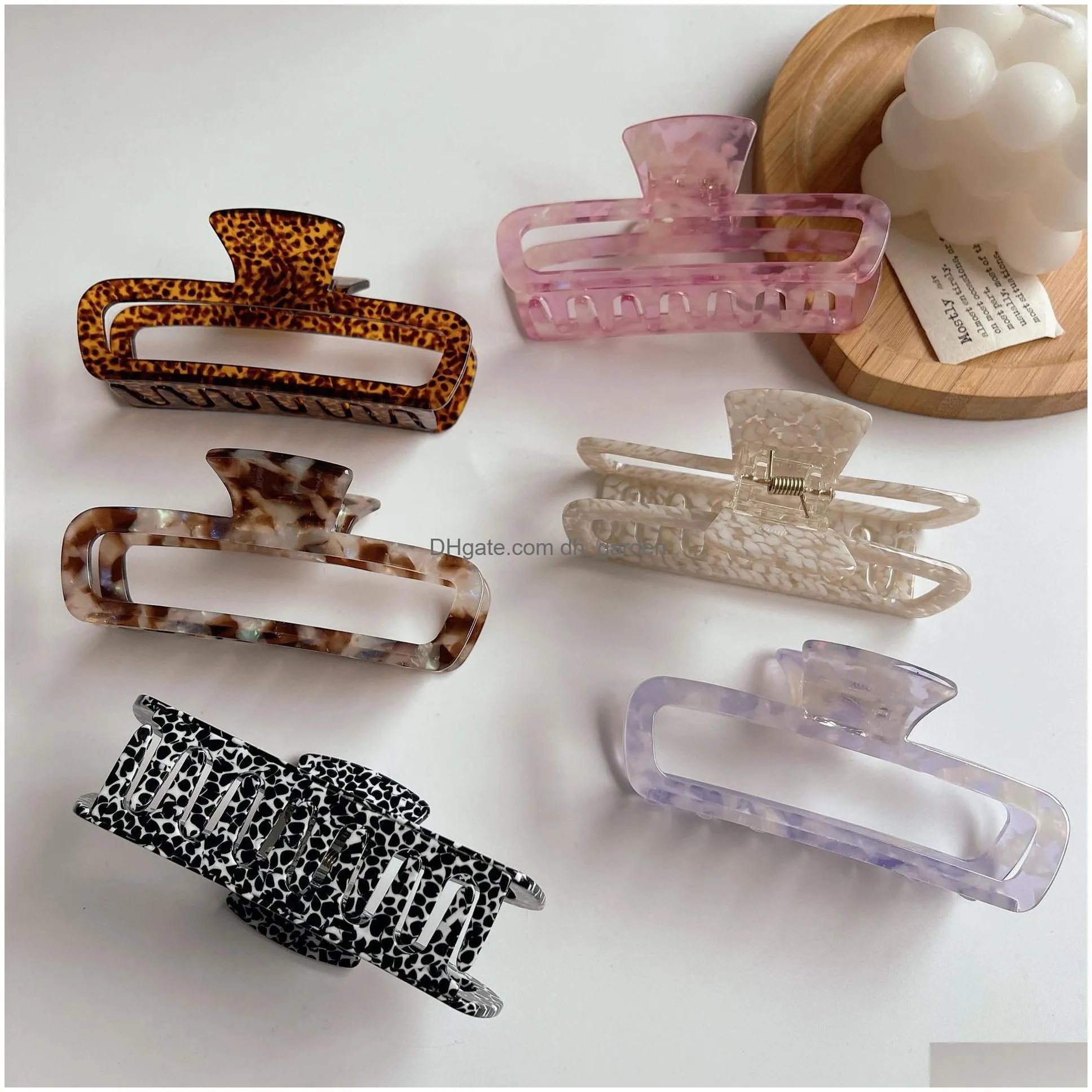 Hair Clips & Barrettes New Arrived Retro Simple Rectangar Hollow Out Shark Clip Acetate Leopard Print Hair Claw For Drop Del Dhgarden Dhwp9