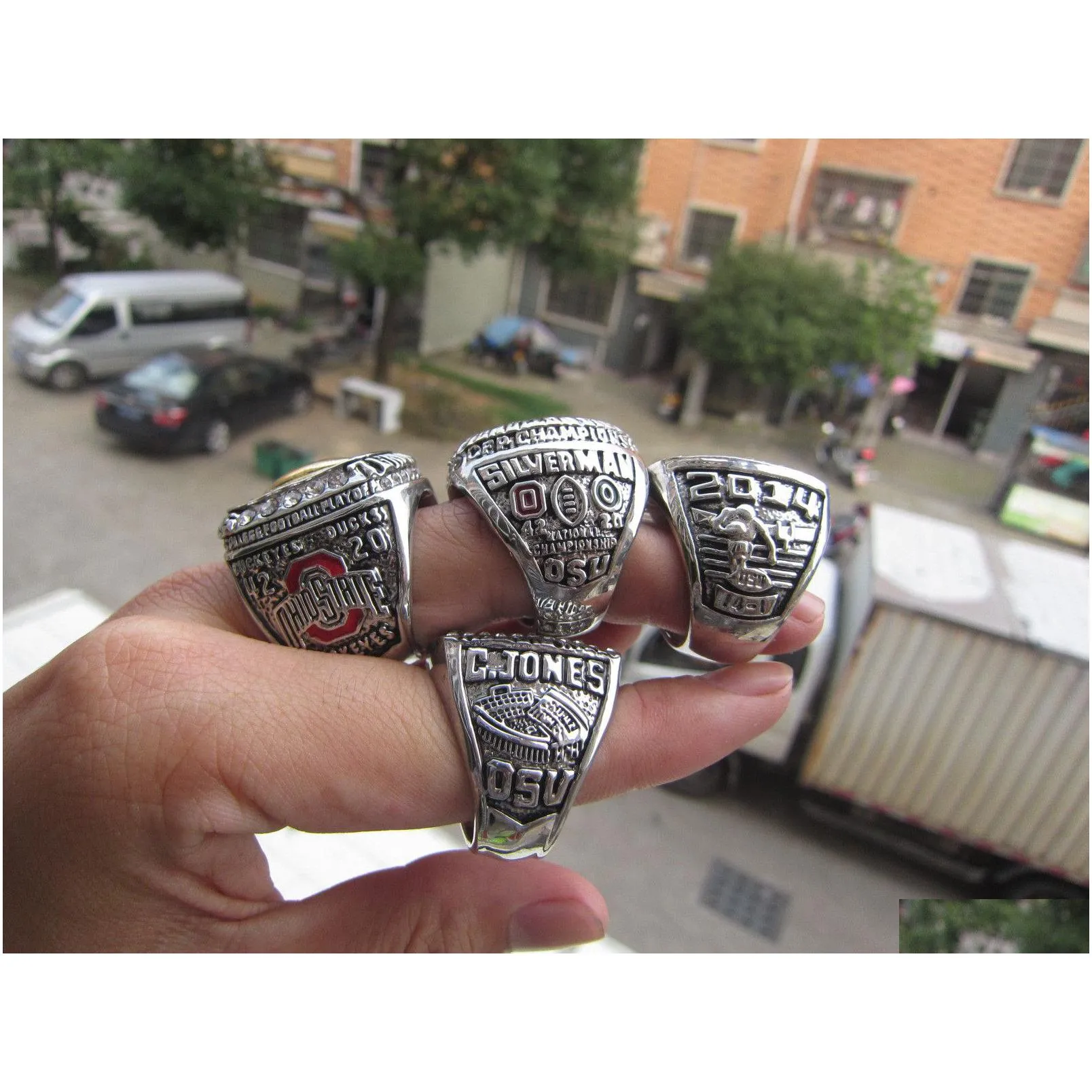 ohio state 4pcs football national championship ring with wooden display box souvenir men fan gift wholesale drop shipping