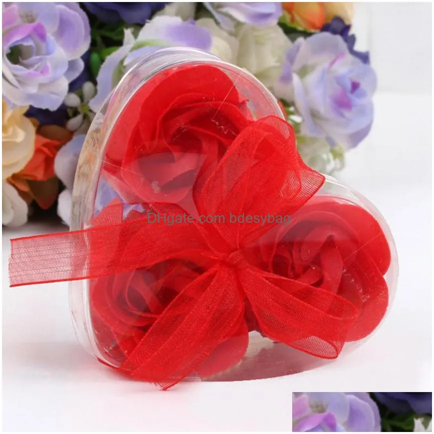3pcs/set heartshaped rose soap flowers bath body soap romantic souvenirs valentines day gifts wedding favor party decor