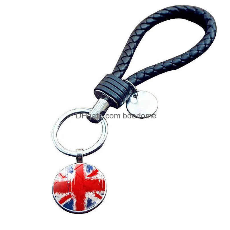 National Flag Key Ring Usa Uk Ca Etc Woven Leather Rope Chain Creative Drop Delivery Dhfvb