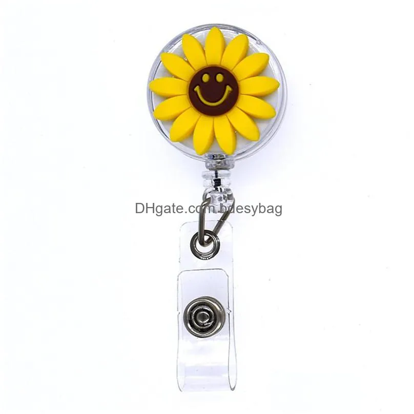 retractable badge office supplies reel clip antilost id name card badge holder for nurse teacher student cute flower key belt clips
