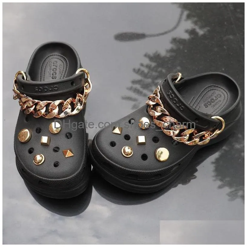 shoes decorations chains for croc 1 set shoelace buckle diy metal punk style rock slipperss accessories rivet charms