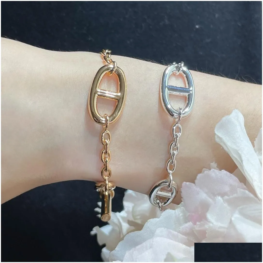 Luxury Charm Bracelet Copper Pig Nose Esigner Hollow Round Circle Bucket Chain For Women Jewelry With Box Drop Delivery Dhm9E