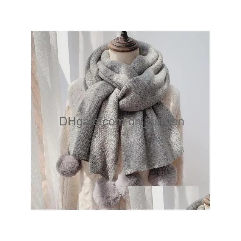 Scarves Top Quality Cashmere Shawl Scarf Women Winter Ball Fur Pom Thick Pashminas Poncho Hijab Blanket Plain Oversized Drop Dhgarden Dhw4F