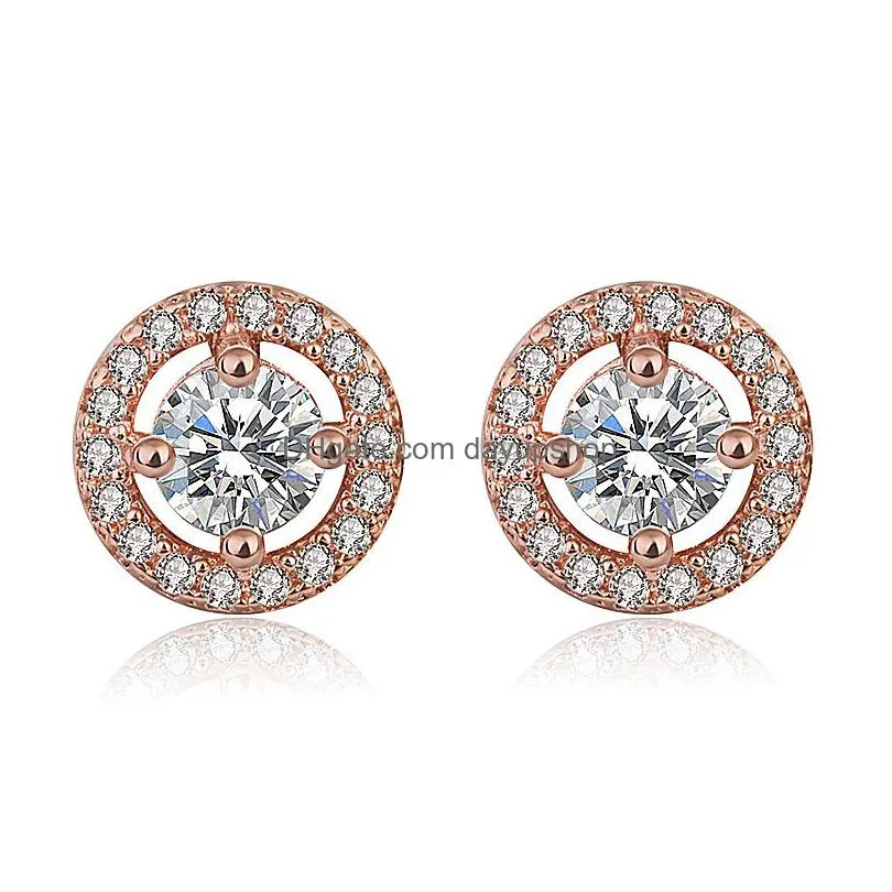 3 Colors Tra Shiny Round Studded White Stone Earrings Fl Diamond No Easy Aallergy Prong Zircon For Drop Delivery Dhgsu