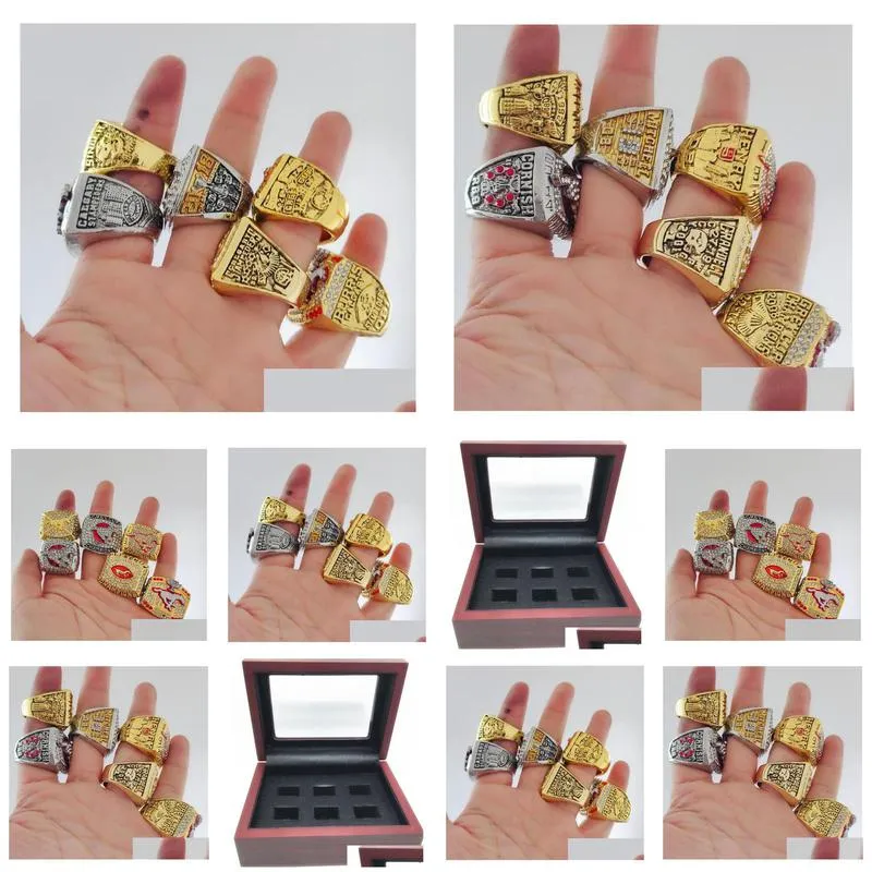 6pcs calgary stampeders grey cup championship ring set with wooden display box case men fan souvenir gift wholesale 2019 drop shipping
