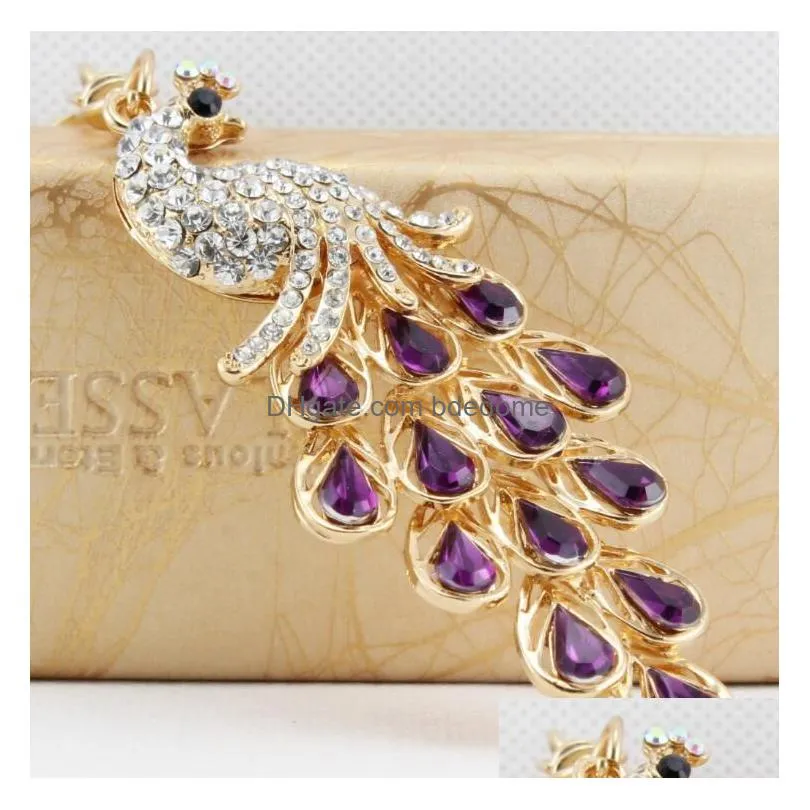 Exquisite Peacock Shape Key Ring Colorf Rhinestone Chain Metal Handbag Pendant Nice Gift Drop Delivery Dhdbz